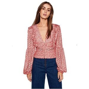 Bardot Camille Blouse In Deep Red Eyelets At Revolve Size 12